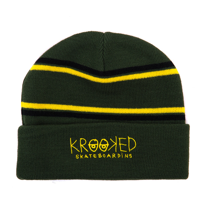 Krooked Eyes Cuff Beanie Dark Green/Black/Yellow